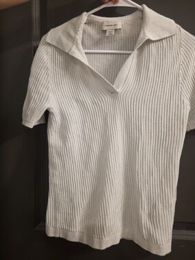 Calvin Klein Jeans Cream Ribbed Short-Sleeve Polo Top